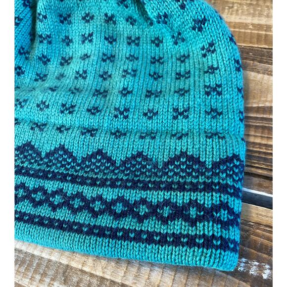 Vintage 1980's Maureen of the Mews Knitted Winter Ski Hat Beenie Green Pom Pom - Picture 4 of 12